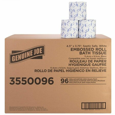 GENUINE JOE Bath Tissue - 2 Ply - 4.50in x 3in - White - 500 Sheets Per Roll - 96 / Pack, 96PK GJO3550096